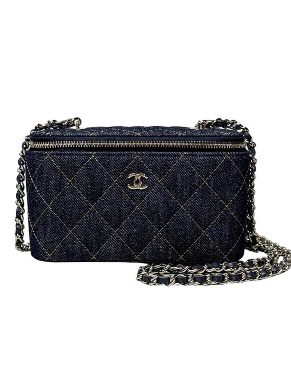 Chanel Quilted Vanity Case Denim Chain Shoulder Bag